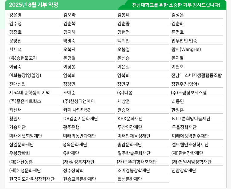 2025년 8월 전남대학교 발전기금 약정 현황