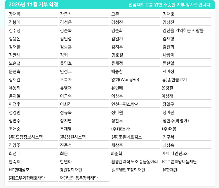 2025년 11월 전남대학교 발전기금 약정 현황