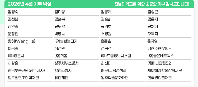 2026년 3월 전남대학교 발전기금 약정 현황
